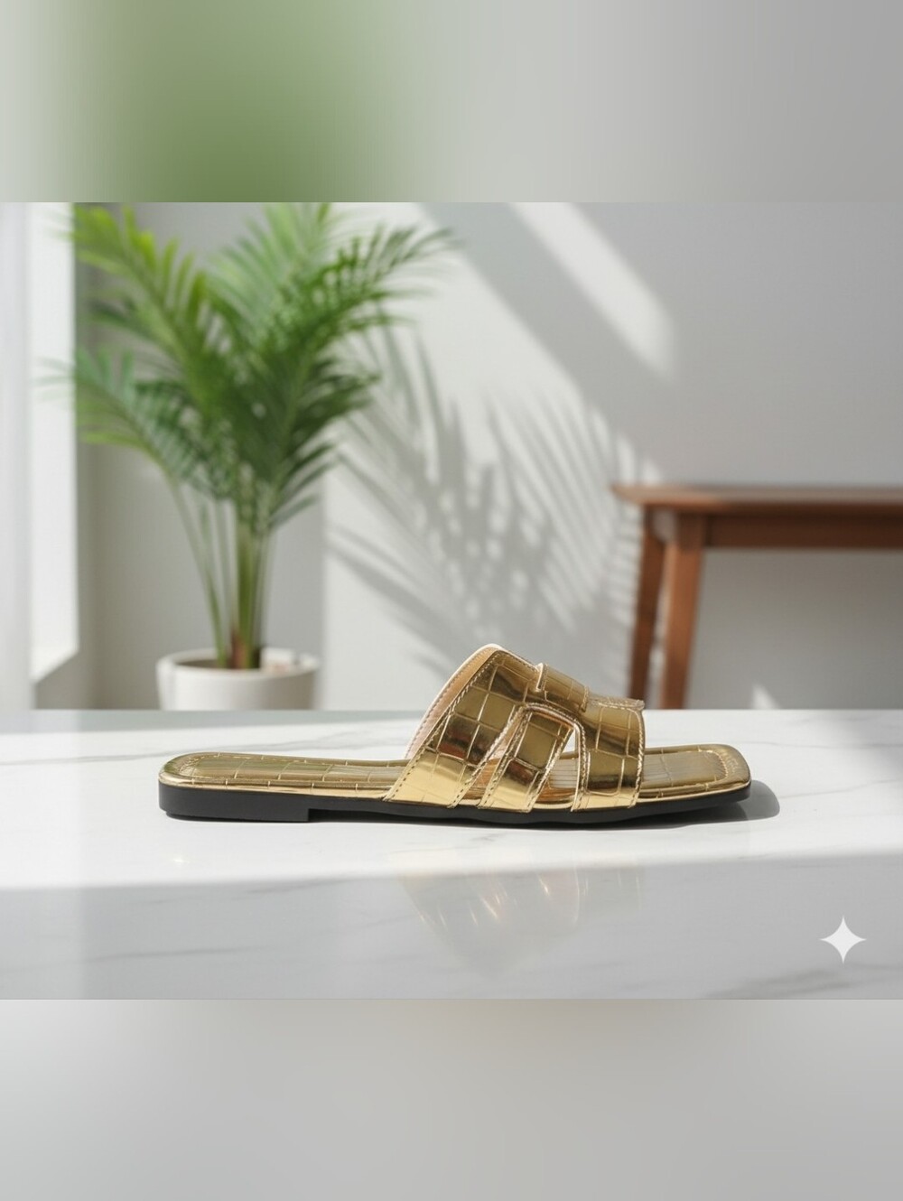 Paloma By J. Adams Slide-Gold Crocodile Embossed